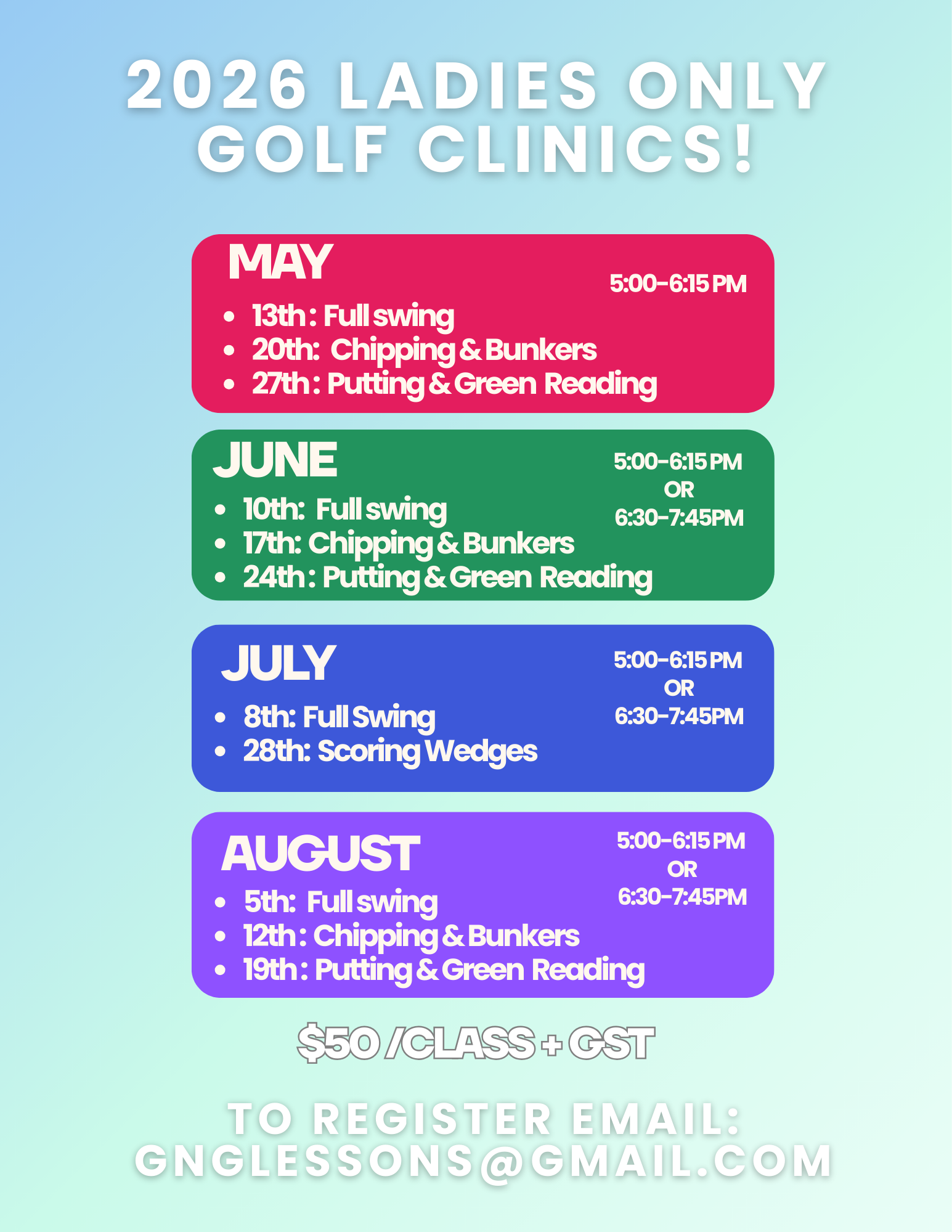 Ladies only Golf Clinics! 2026